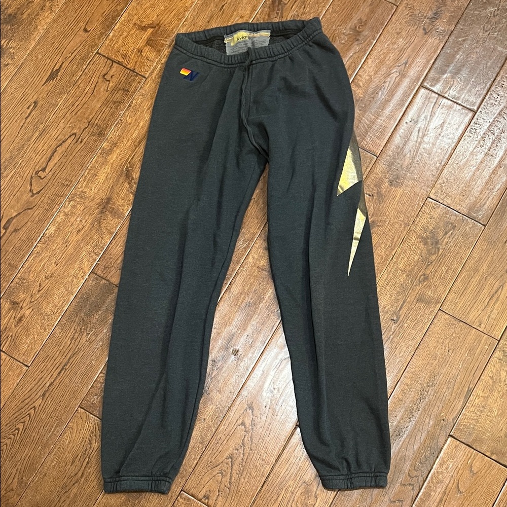 Aviator Nation Black Joggers with Gold Accents